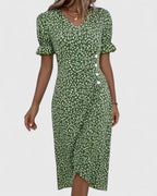 Amilia | Floral Wrap Midi Dress with Short Sleeves for Women