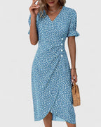 Amilia | Floral Wrap Midi Dress with Short Sleeves for Women