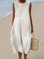 Autumn | Embroidered Sleeveless A-Line Midi Dress for Women