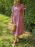 Julianne | Striped Midi Shirt Dress with Button-Down Front for Women