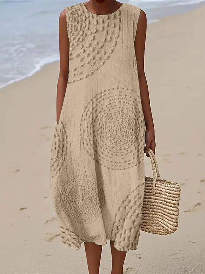 Autumn | Embroidered Sleeveless A-Line Midi Dress for Women