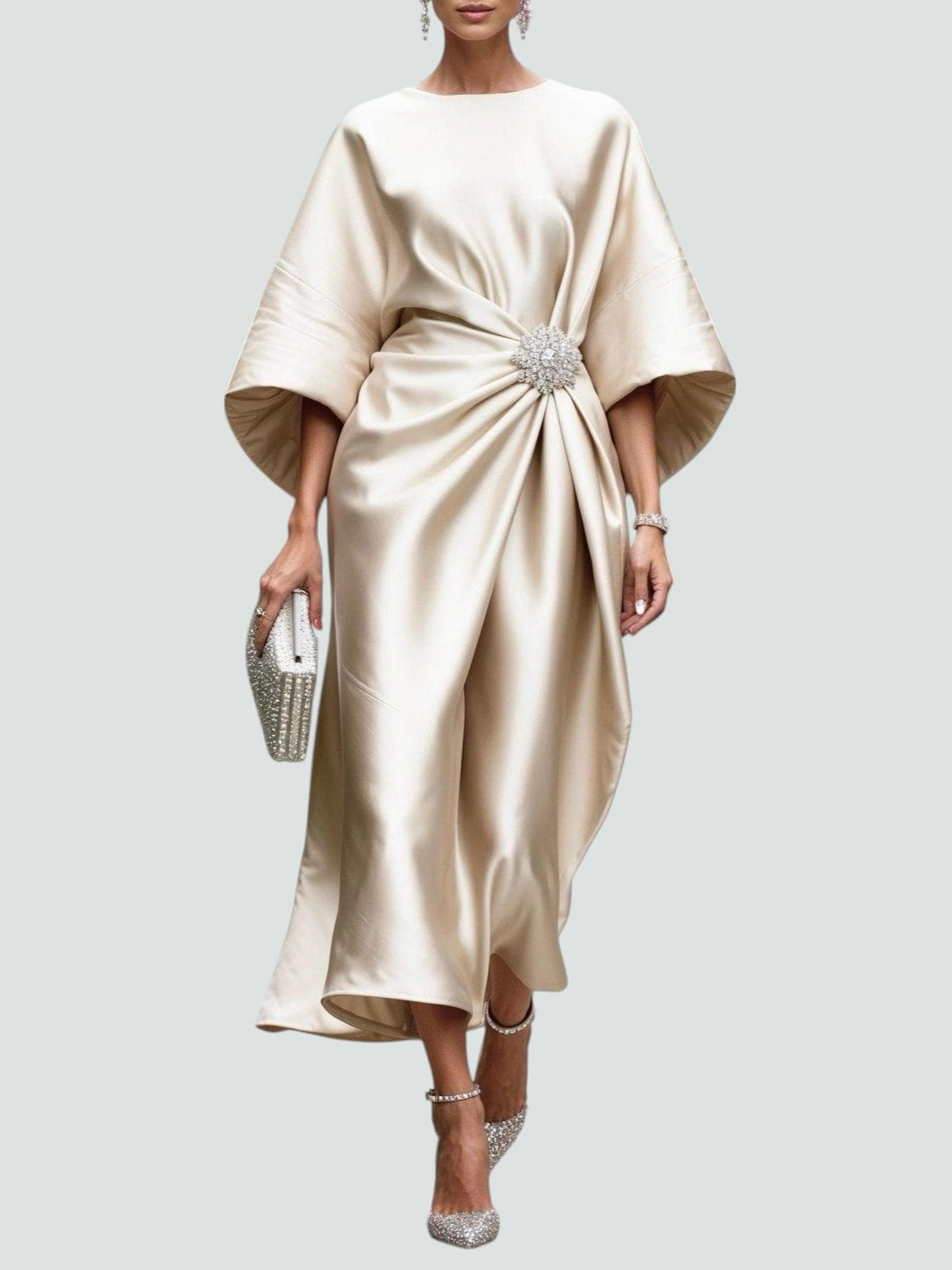 Rikki | Wrap Midi Dress with Batwing Sleeves for Women