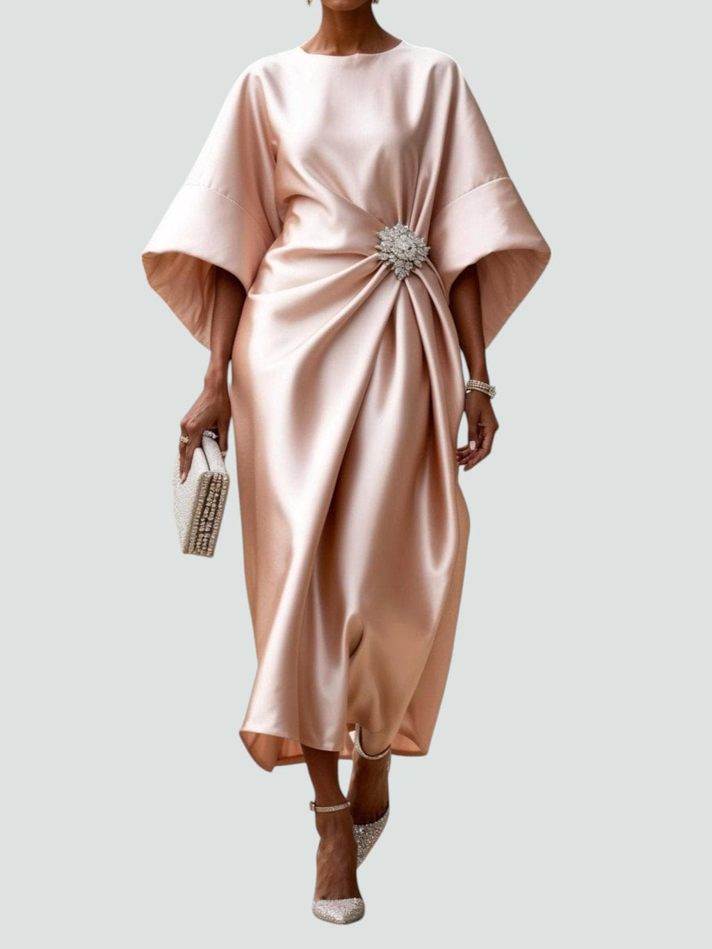 Rikki | Wrap Midi Dress with Batwing Sleeves for Women