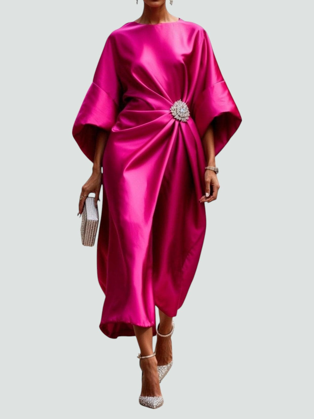 Rikki | Wrap Midi Dress with Batwing Sleeves for Women