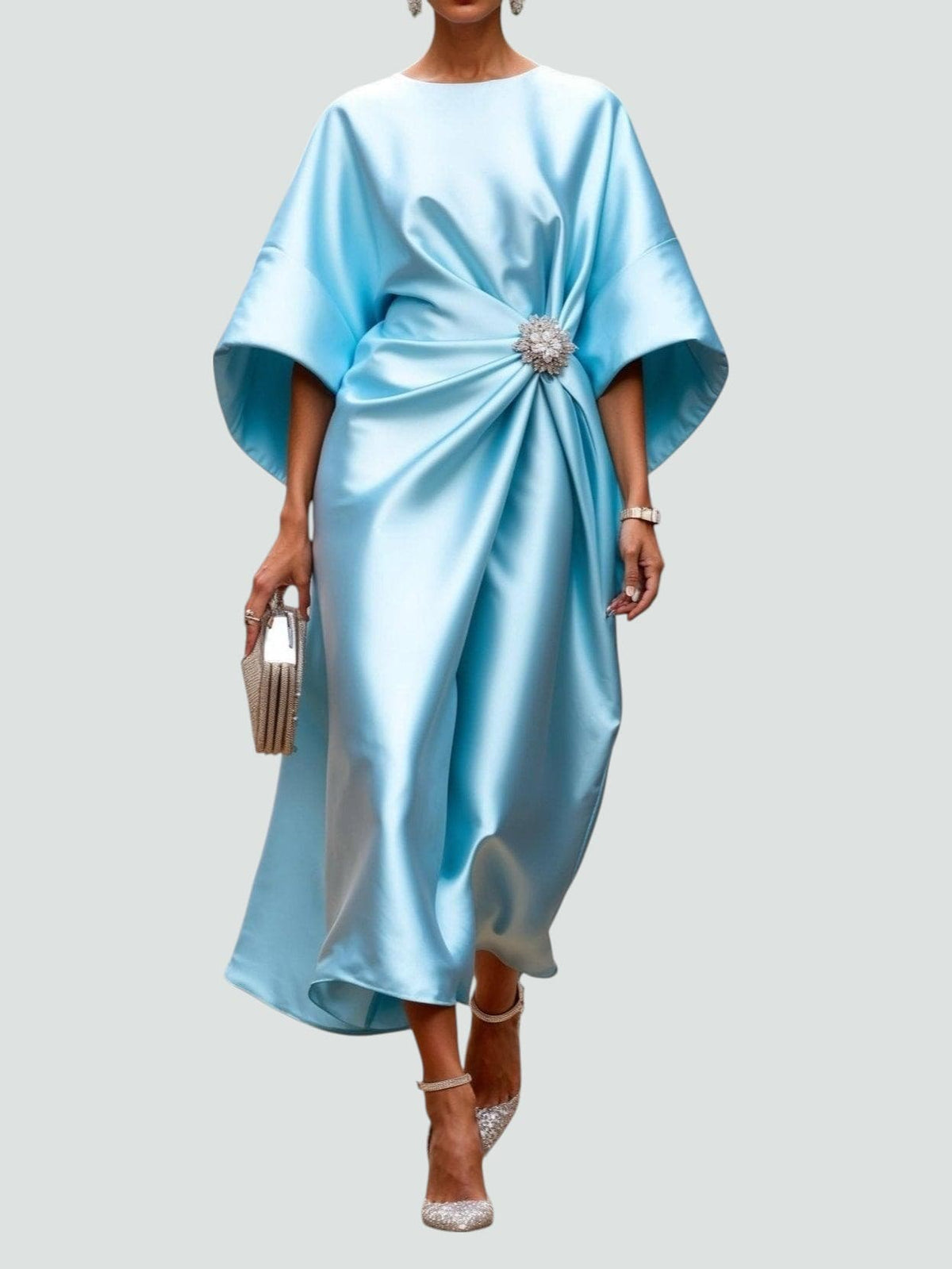 Rikki | Wrap Midi Dress with Batwing Sleeves for Women