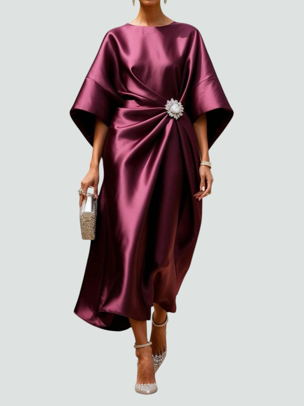Rikki | Wrap Midi Dress with Batwing Sleeves for Women