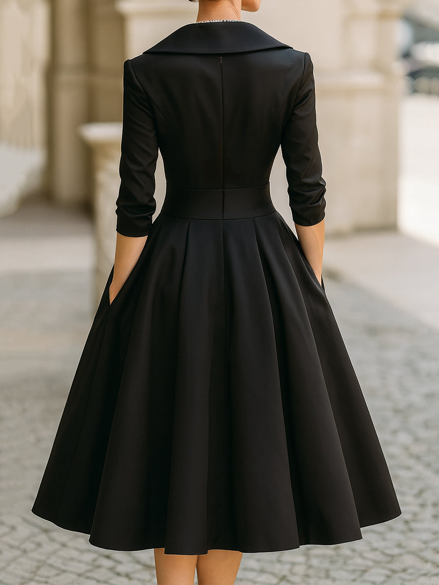Aphrodite | Wrap V-Neck Midi Dress with Three-Quarter Sleeves for Women