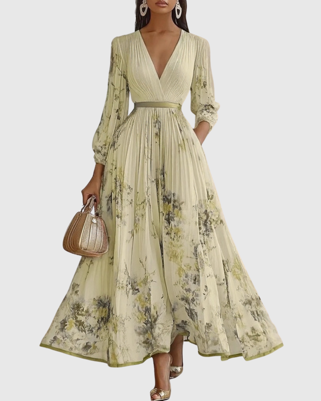 Godiva | Pleated Maxi Dress with V-Neck for Women