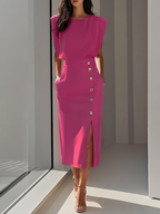 Anthea | Sleeveless Midi Dress with Button-Front for Women