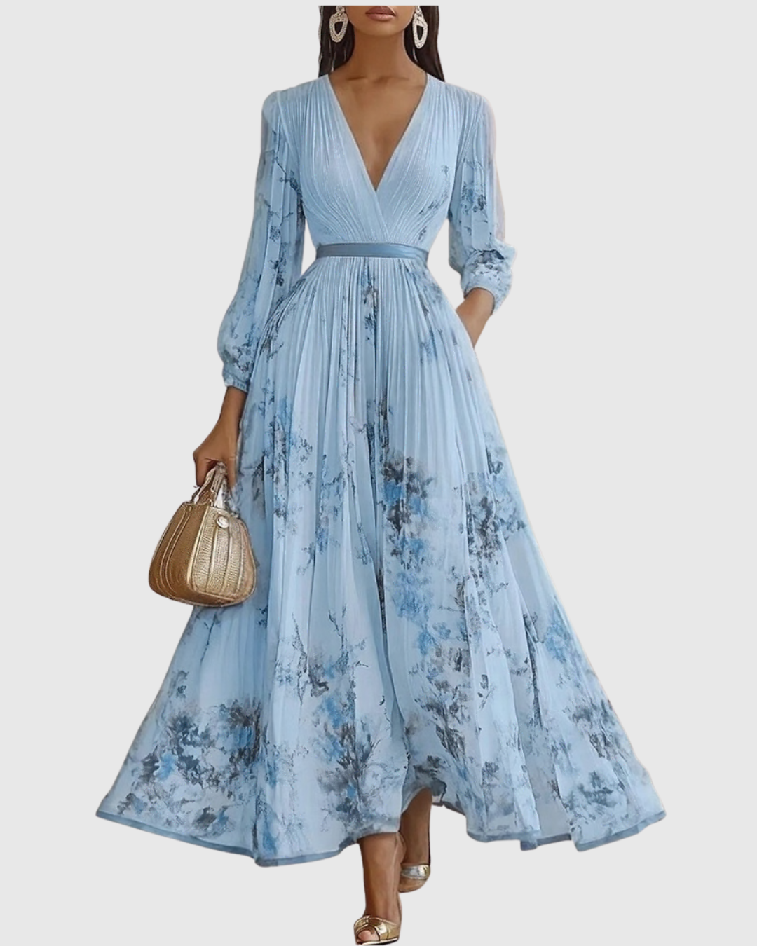 Godiva | Pleated Maxi Dress with V-Neck for Women