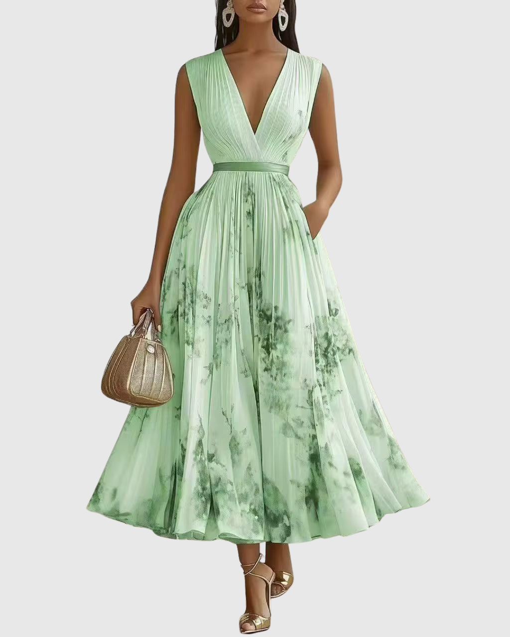 Godiva | Pleated Maxi Dress with V-Neck for Women