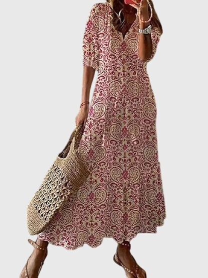 Amalia | Ikat Midi Dress with V-Neck for Women