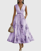 Godiva | Pleated Maxi Dress with V-Neck for Women