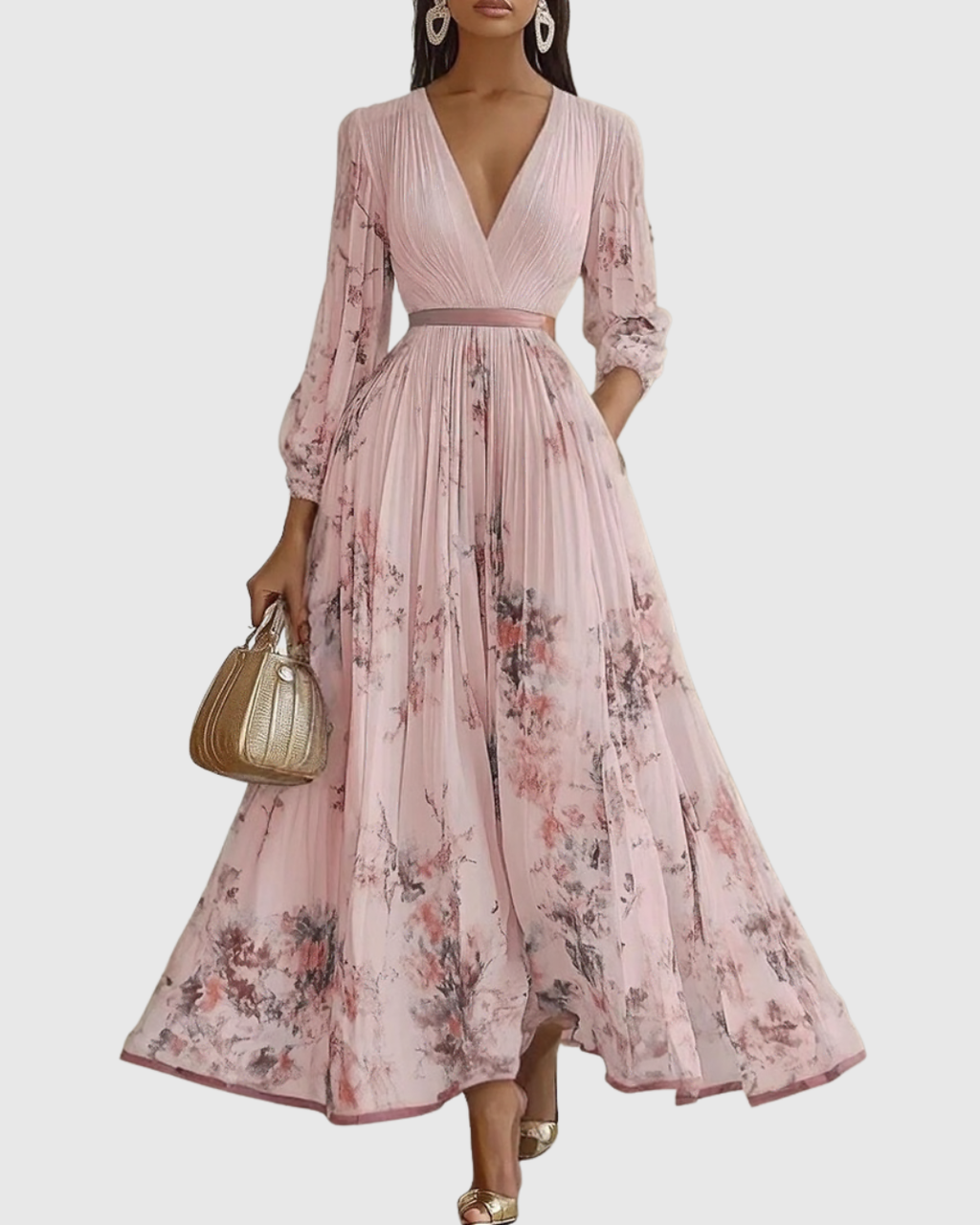 Godiva | Pleated Maxi Dress with V-Neck for Women