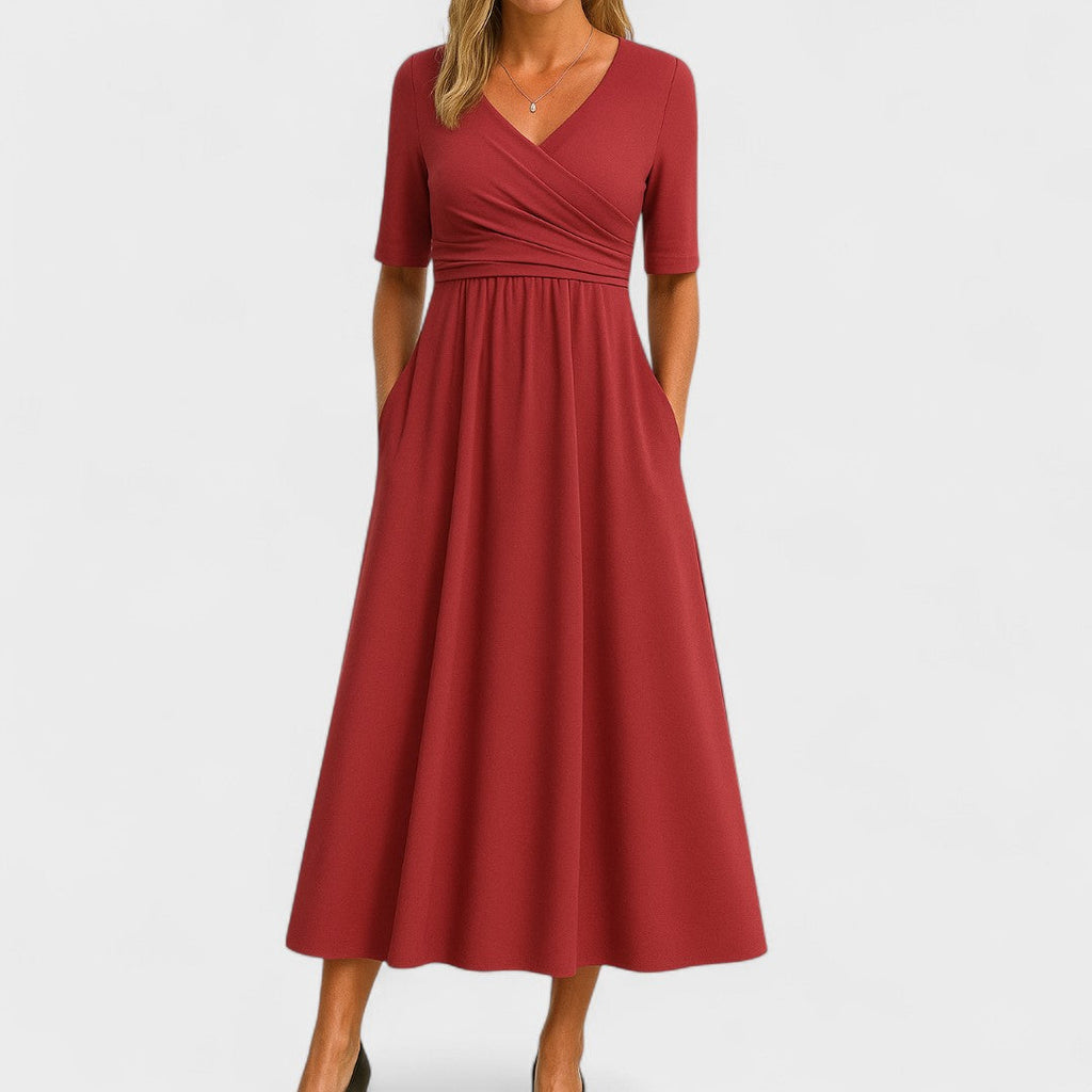 Ida | Wrap Midi Dress with V-Neck and Pockets for Women