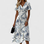 Hannah | Wrap V-Neck Short Sleeve Midi Dress for Women
