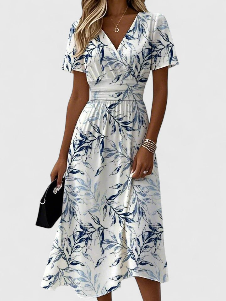 Hannah | Wrap V-Neck Short Sleeve Midi Dress for Women