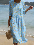 Jade | A-Line Floral Midi Dress with Three-Quarter Sleeve for Women
