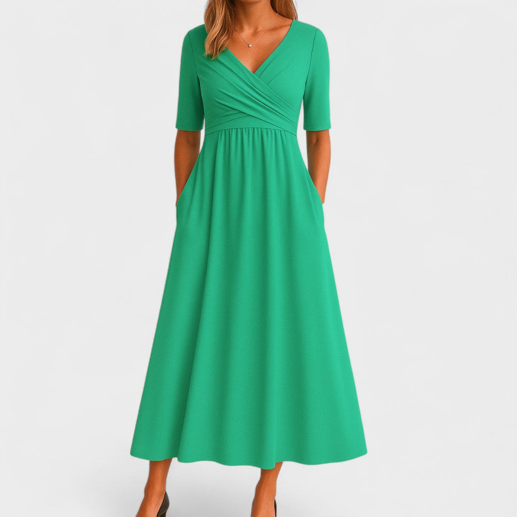 Ida | Wrap Midi Dress with V-Neck and Pockets for Women