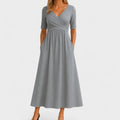 Ida | Wrap Midi Dress with V-Neck and Pockets for Women