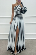 Cordelia | Striped Wedding Guest One-Shoulder Maxi Dress for Women