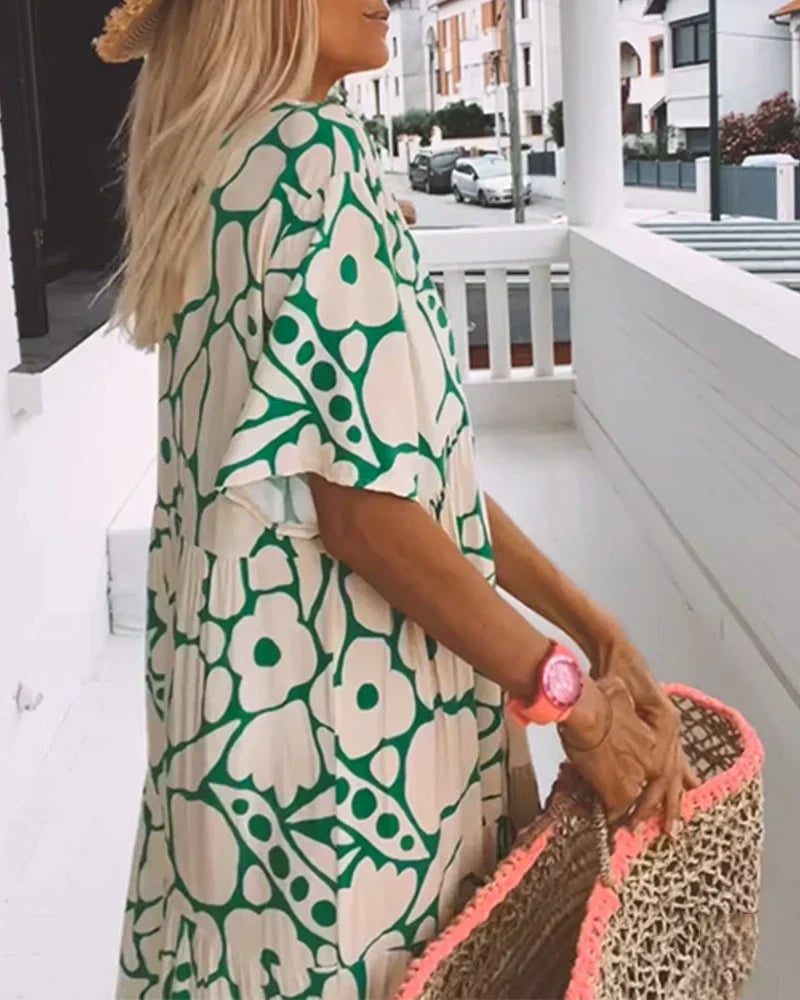 Soraya | V-Neck Maxi Dress with Abstract Print for Women