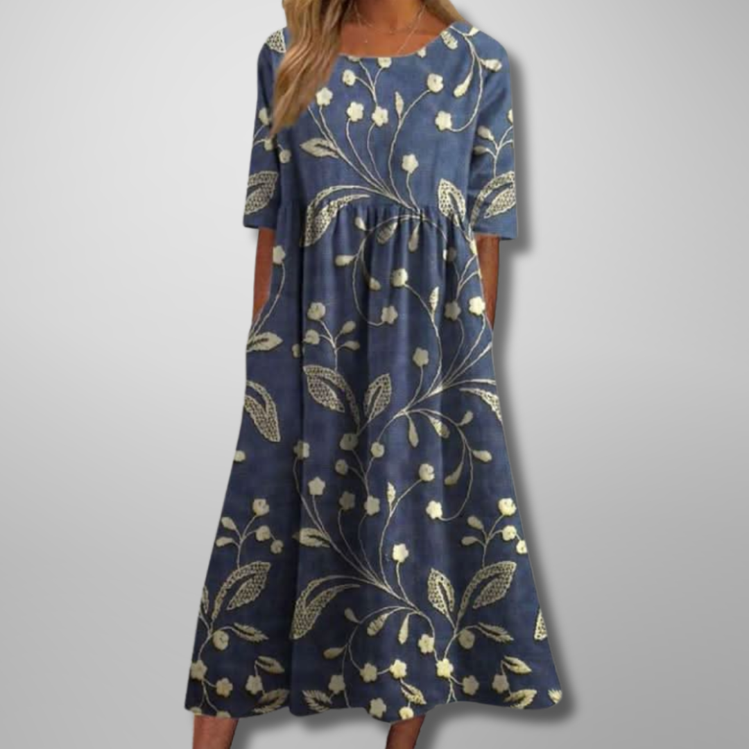 Idalia | Floral Midi Dress with Short Sleeves for Women