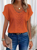 Leontine | Crochet Blouse with Crew Neck and Short Sleeves for Women