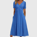 Noelia | Wrap V-Neck Midi Dress with Tummy Control for Women