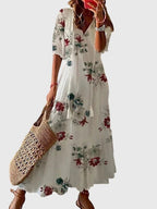 Amalia | Ikat Midi Dress with V-Neck for Women