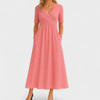Ida | Wrap Midi Dress with V-Neck and Pockets for Women