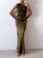 Anita | One-Shoulder Pleated Maxi Dress for Women