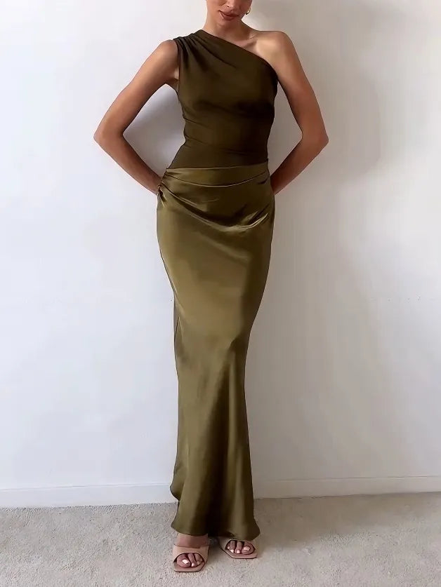 Anita | One-Shoulder Pleated Maxi Dress for Women
