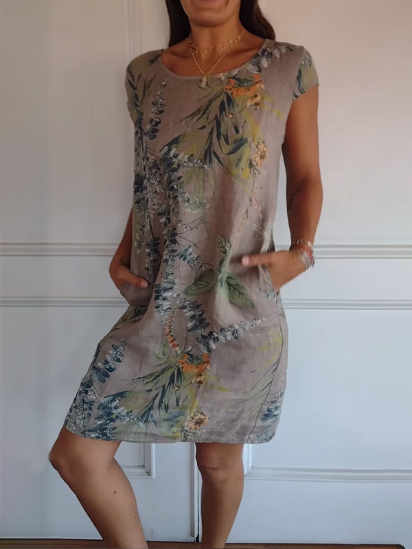 Iza | Floral Shift Dress with Short Sleeves for Women