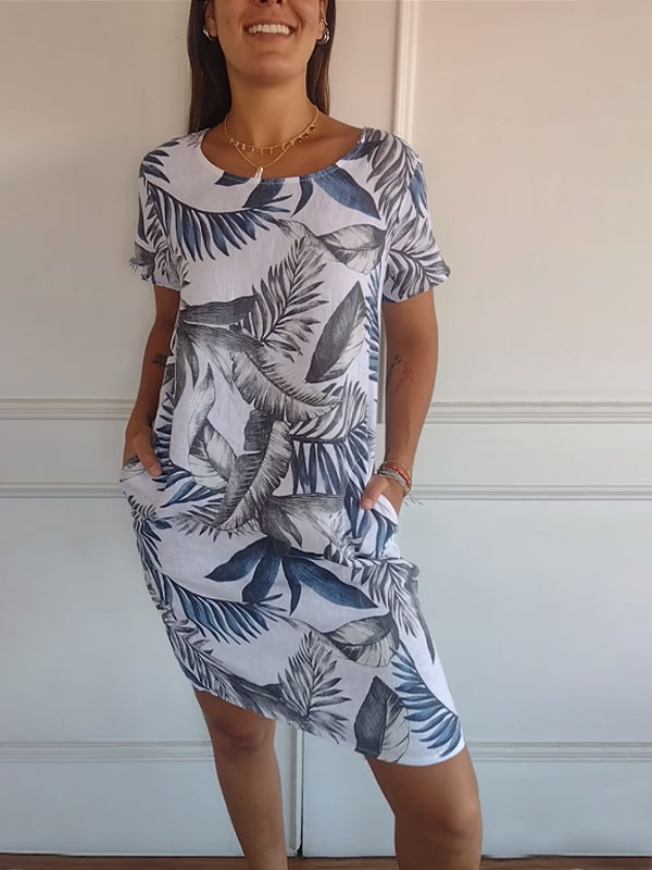 Iza | Floral Shift Dress with Short Sleeves for Women