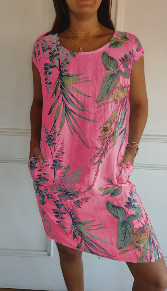 Iza | Floral Shift Dress with Short Sleeves for Women