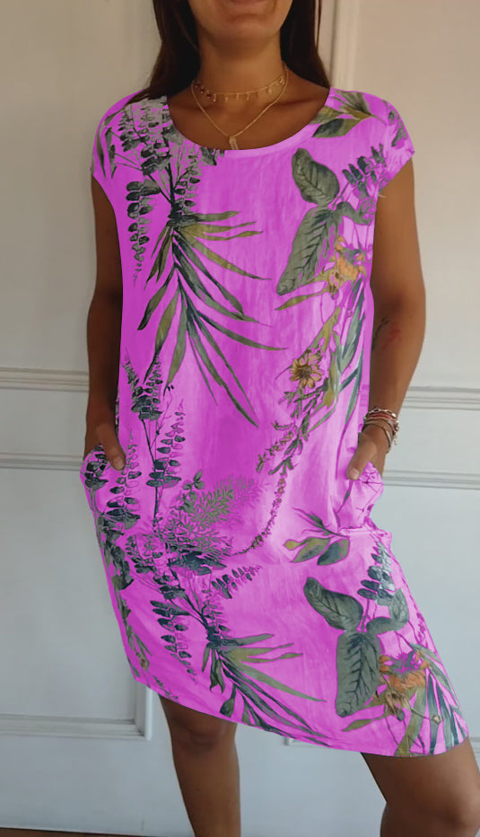 Iza | Floral Shift Dress with Short Sleeves for Women