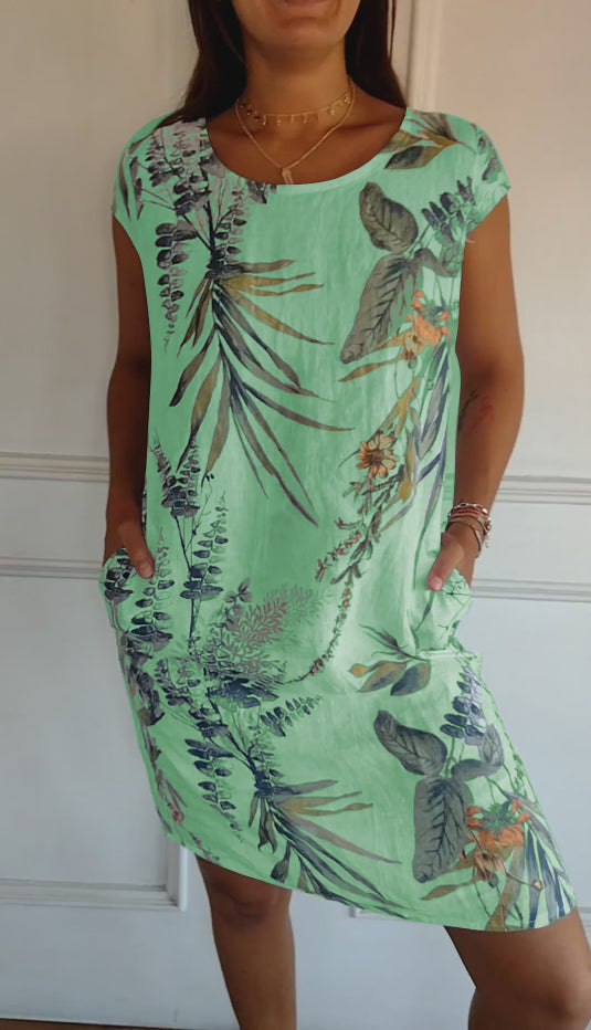 Iza | Floral Shift Dress with Short Sleeves for Women