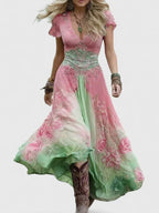 Norah | V-Neck Short Sleeve Maxi Dress for Women