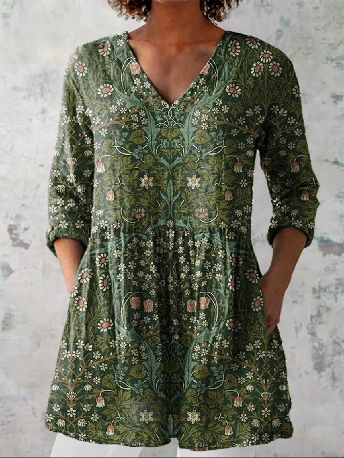 Marisa | A-Line V-Neck Floral Shirt Dress for Women
