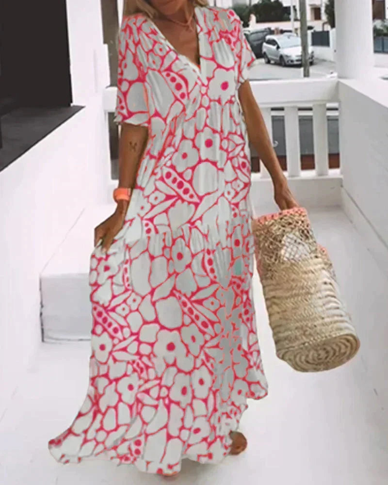 Soraya | V-Neck Maxi Dress with Abstract Print for Women
