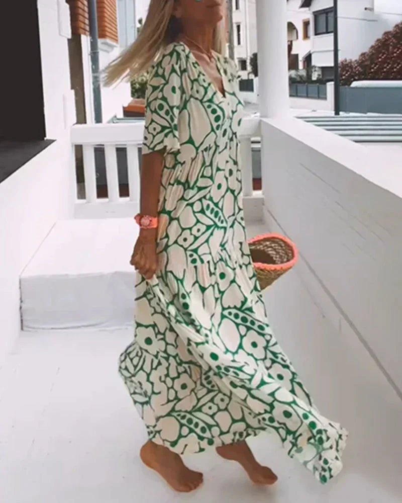Soraya | V-Neck Maxi Dress with Abstract Print for Women