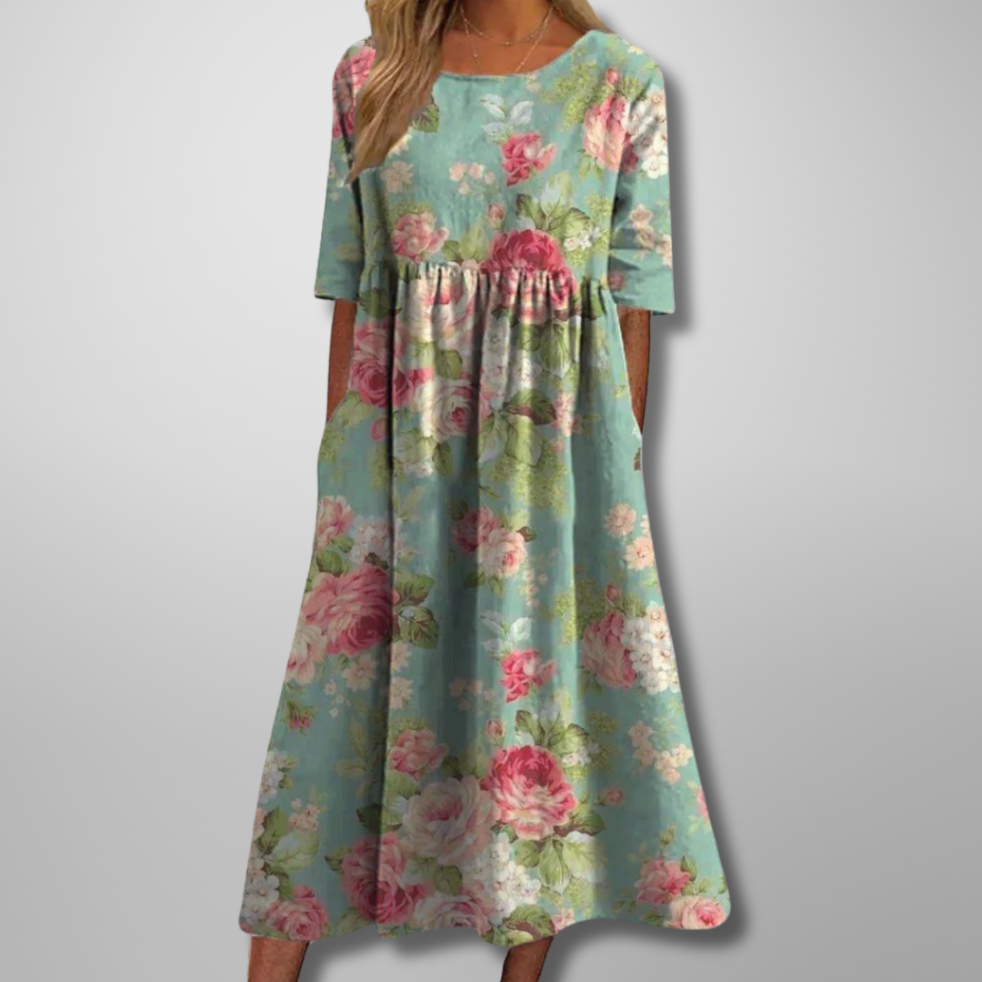 Idalia | Floral Midi Dress with Short Sleeves for Women