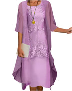 Cayenne | Lace Midi Dress with Sheer Sleeve Overlay for Women