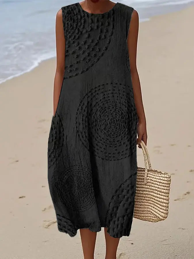 Autumn | Embroidered Sleeveless A-Line Midi Dress for Women