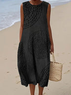 Autumn | Embroidered Sleeveless A-Line Midi Dress for Women