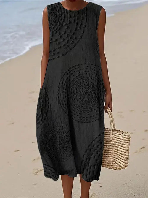 Autumn | Embroidered Sleeveless A-Line Midi Dress for Women