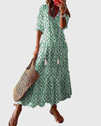 Amalia | Ikat Midi Dress with V-Neck for Women