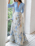 Roisin | Floral V-Neck Maxi Dress with Long Sleeves for Women