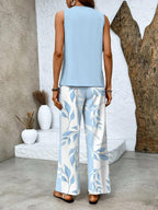 Dina | Wide Leg Leaf Print Pants Set for Women